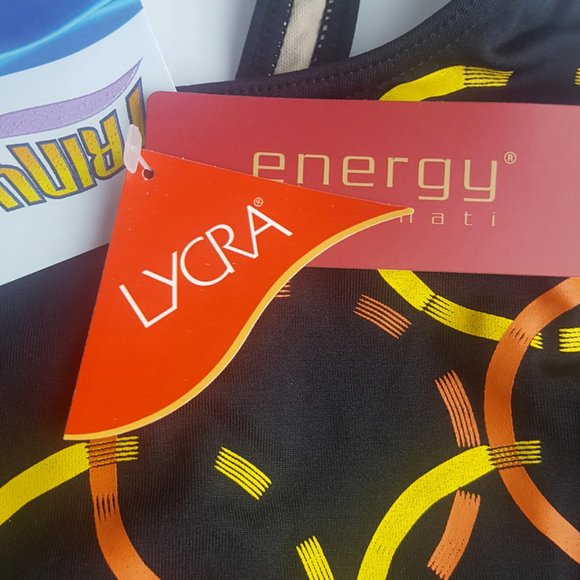 Swimsuit with Cap by Trinys Brazilian Made size M BLACK w/ circles pattern - Picture 10 of 12